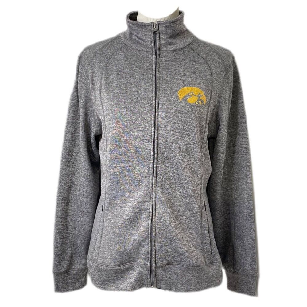 Iowa Hawkeyes Womens Large Track Jacket E5 Athletics Grey and Gold Logo